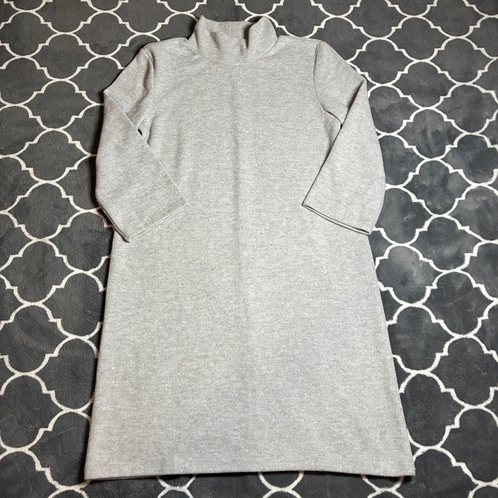 Zara Gray Knit Mock Neck Shift Dress 3/4 Sleeve Heather Grey Womens Size Small